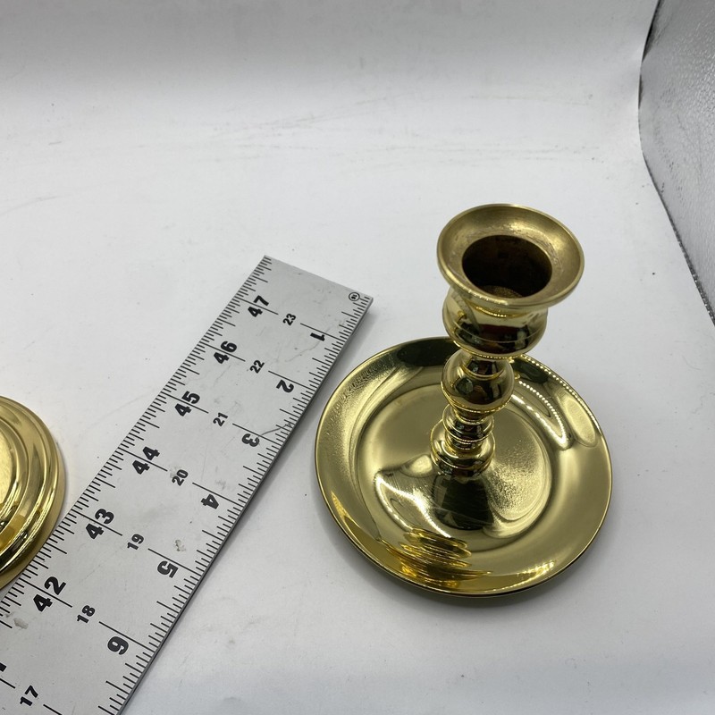 Baldwin Gold Brass Candlestick Holders Pair Small Round Saucer Taper Decor gallery