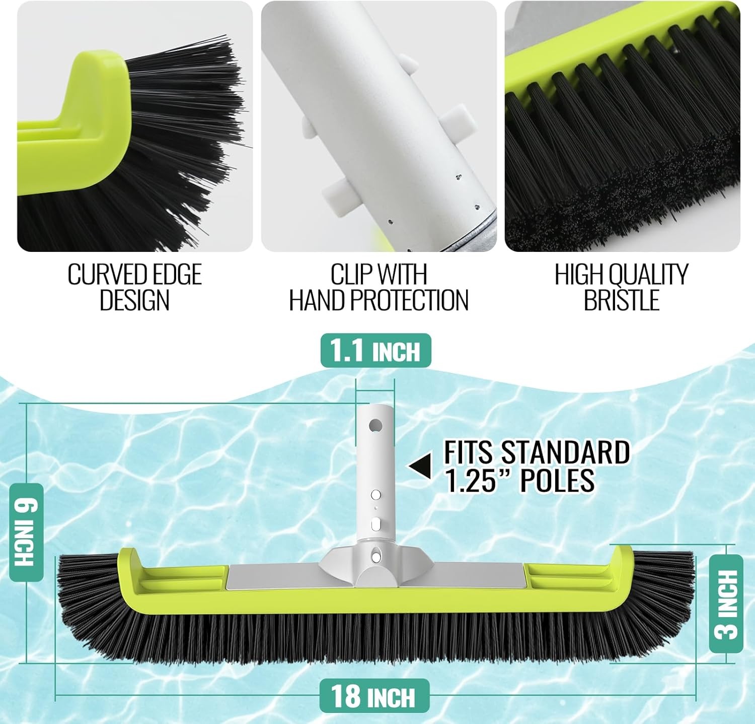 18" Pool Brush Head for Cleaning Swimming Pool Walls, Curved Ends High-Efficienc gallery