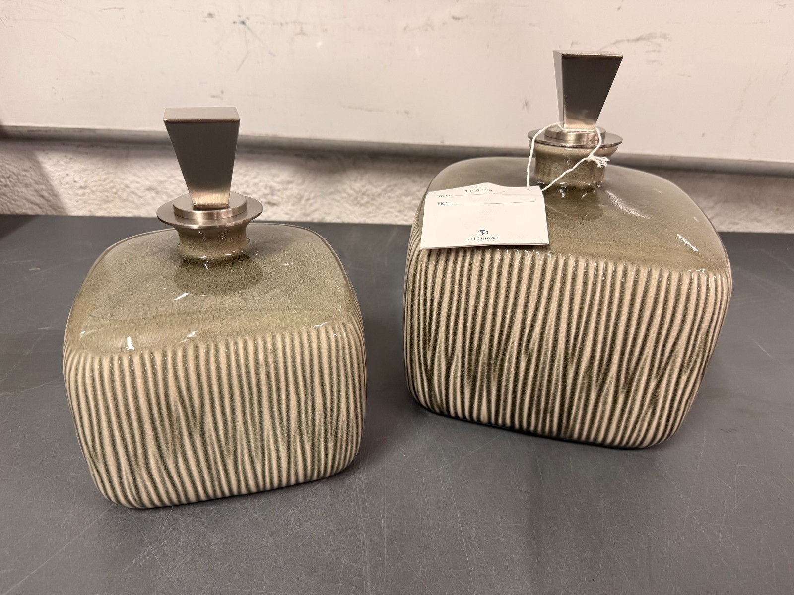 Uttermost Cayson Ribbed Ceramic Bottles (SET OF 2 - 6"x8"x6" & 7"x9"x7") # 18938 gallery