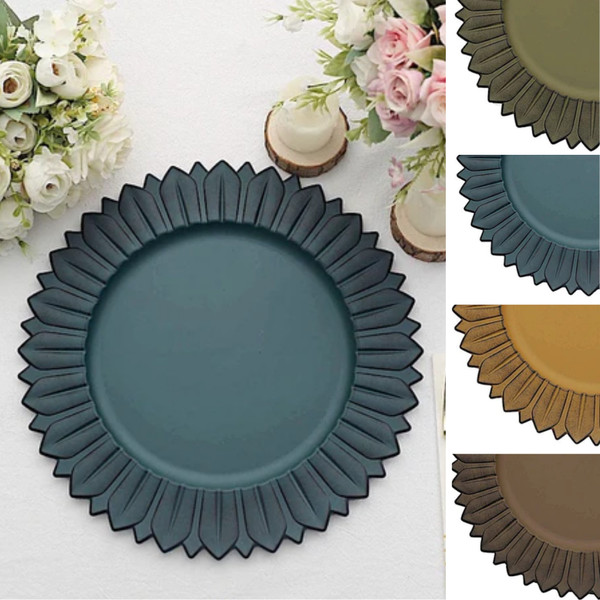 6 Round 13 in Sunflower Design Matte Plastic Dinner CHARGER PLATES Party Events gallery