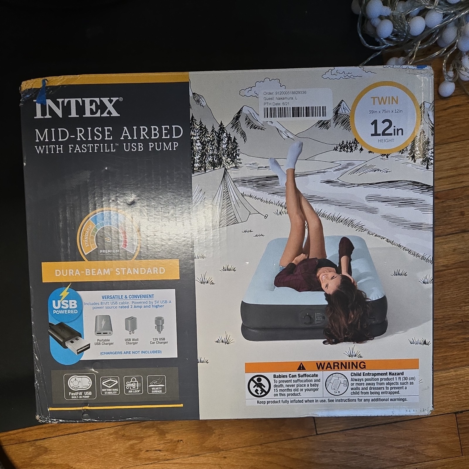 **NEW**Intex Air Mattress Inflatable Compact TWIN Mid Rise 12" Internal USB Pump gallery