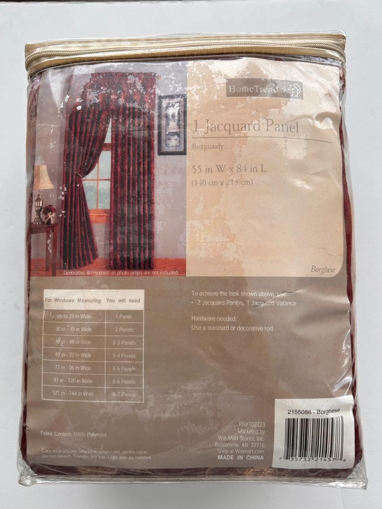 Home Trends jacquard panel 81 x 55" formal burgundy floral 1 or 2 NEW gallery