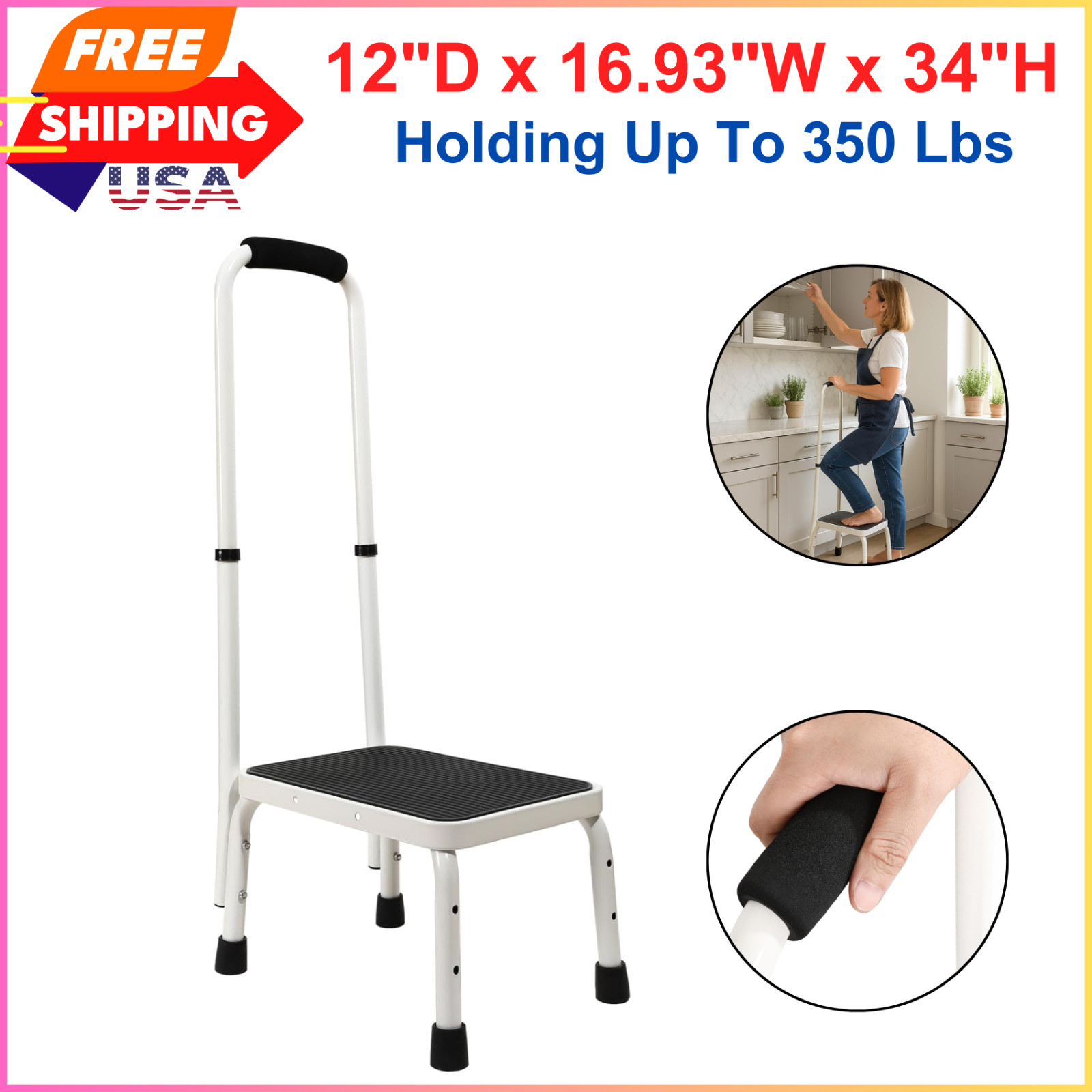 Step Stool With Handle For Ederly, Sturdy And Lightweight Stool With Anti-Skid gallery