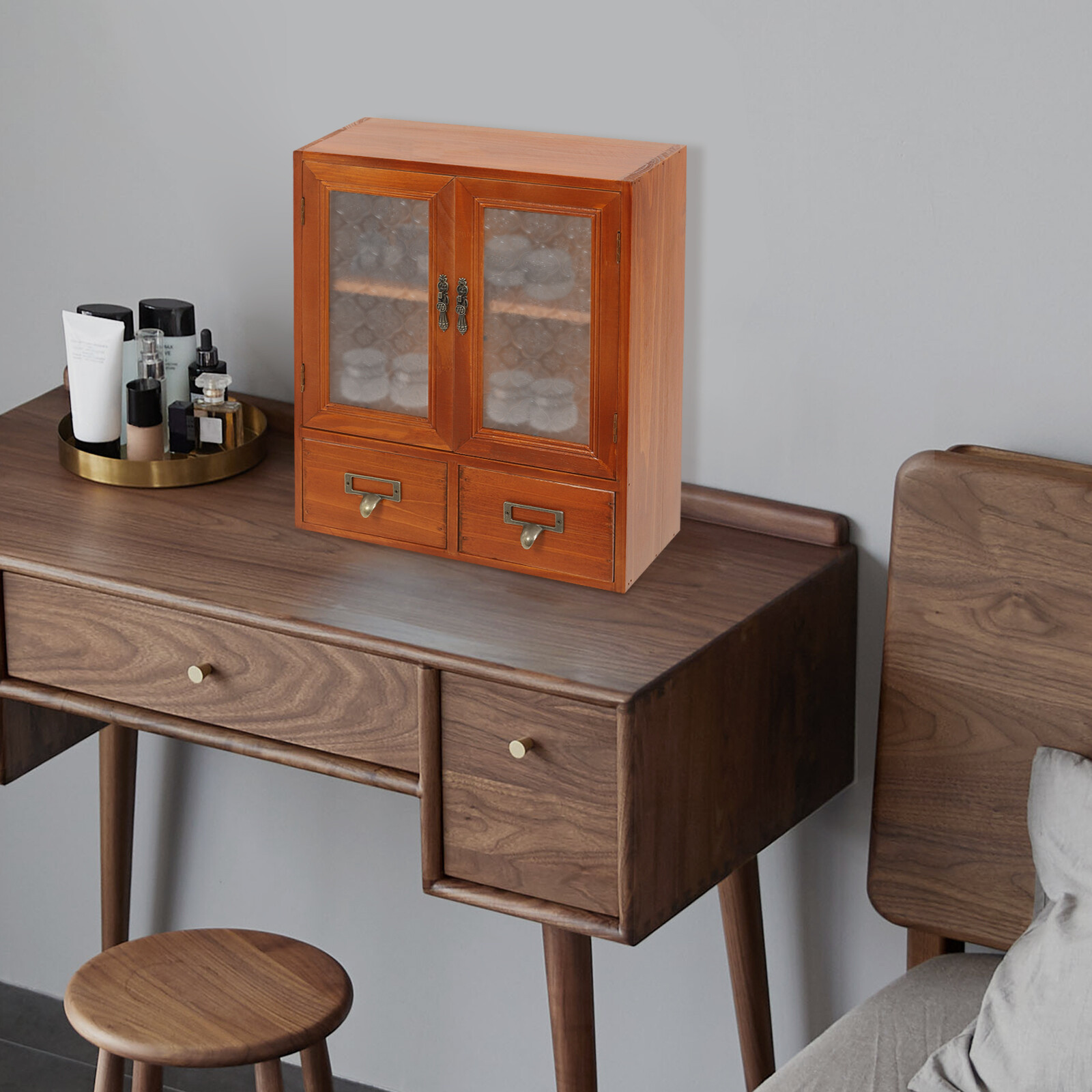 Wood Storage Cabinet, 2-tier Storage Cabinet with 2 drawers, Double Door Storage gallery
