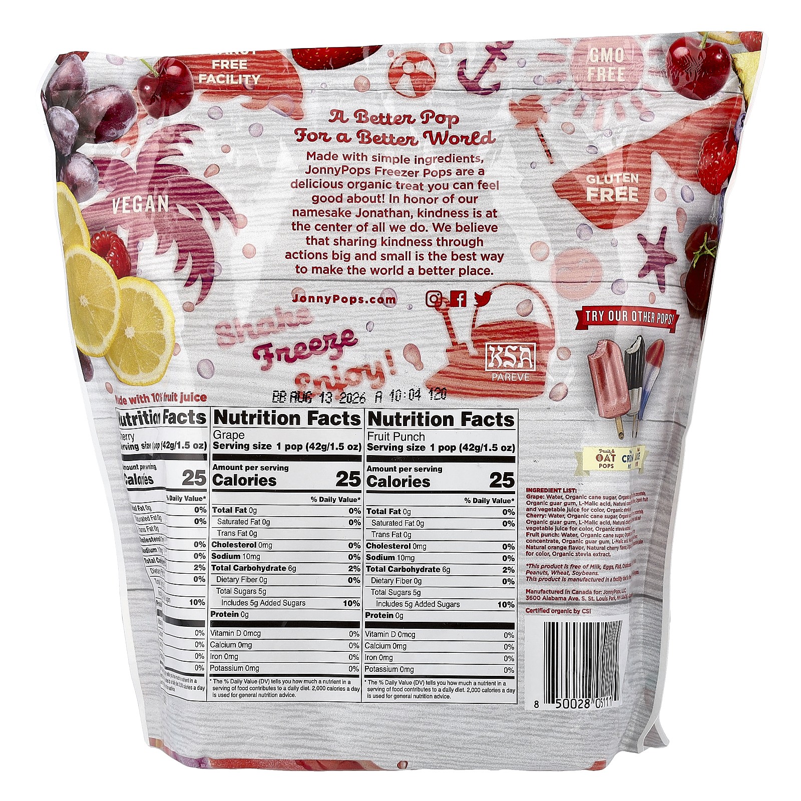 Organic Freezer Pops, Cherry, Grape, Fruit Punch , 24 Count, 1.35 fl oz (40 ml) gallery