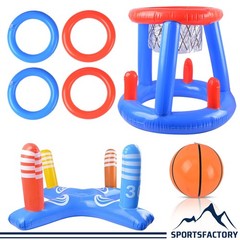 Inflatable Pool Toys Games Floating Basketball Hoop Ring Toss Game Set fr Summer