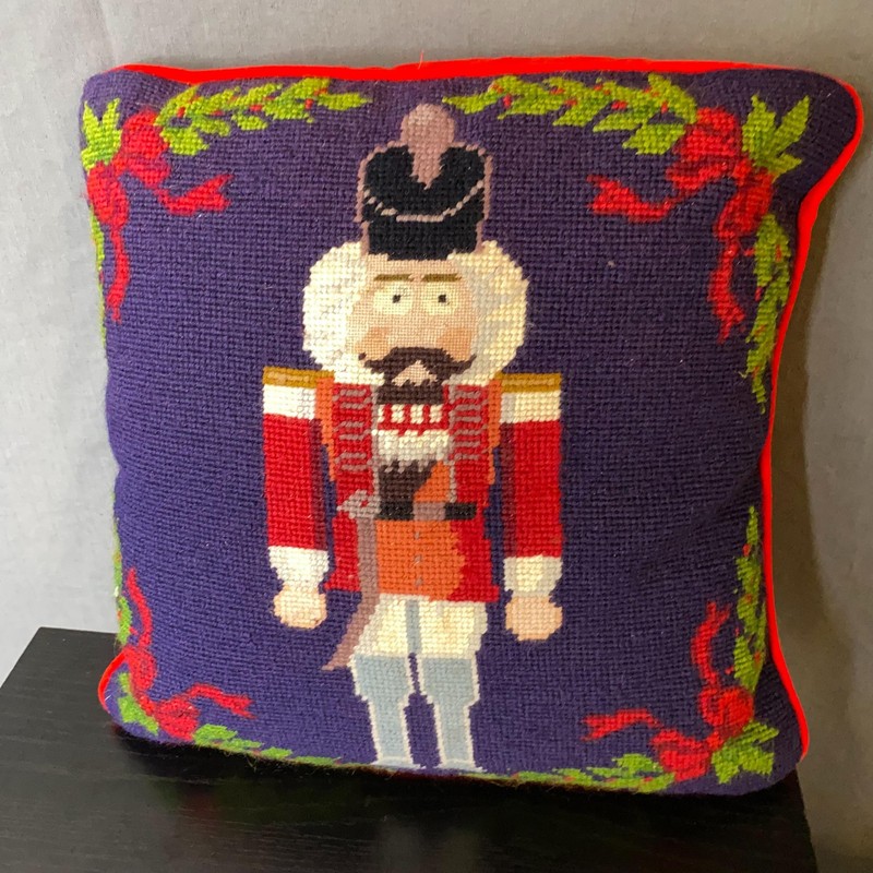 Nutcracker Needlepoint Christmas Throw Pillow COVER Blue12x12 NO CLOSURE upcycle gallery