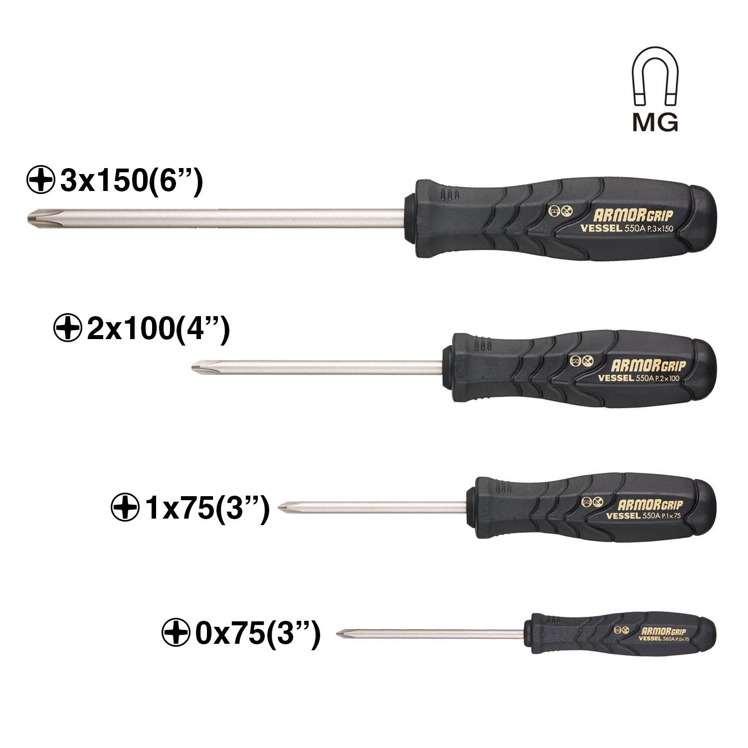 Vessel 4pc JIS Screwdriver Set Armor Grip 550APH4PBU Like Phillips Drive gallery