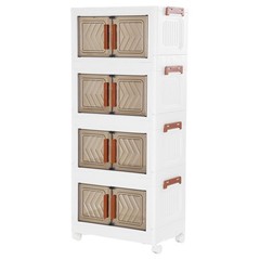 Stackable Plastic Storage Cabinet with Doors & Wheels 4 Tier Organizer Rack USA