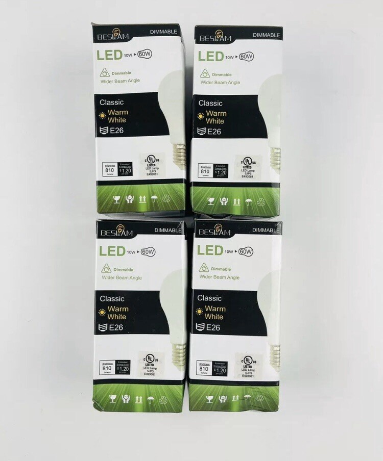 LED Dimmable Light Bulb 60W Equivalent E26-A19-810LM-10W 2700K 4 Pack New A40 gallery