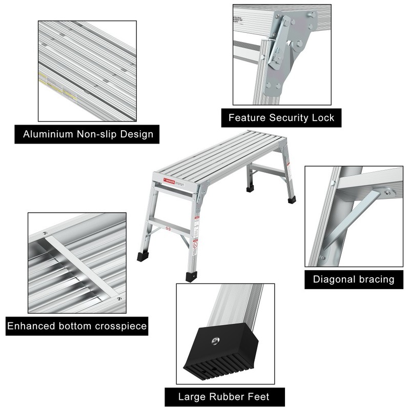 Work Platform Aluminum Portable Bench Folding Ladder ANSI Capacity 225 LBS 40" gallery