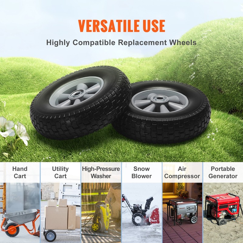 VEVOR Solid PU Run-Flat Tire Wheel Flat Free Tubeless Tire 10" 2-Pack 180 lbs gallery