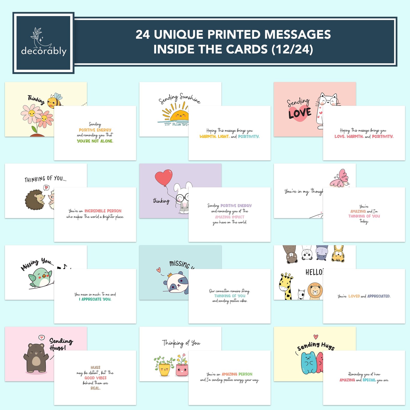 Decorably 24 Pack Assorted 6x4in Animal Thinking of You 6x4 inches, gallery