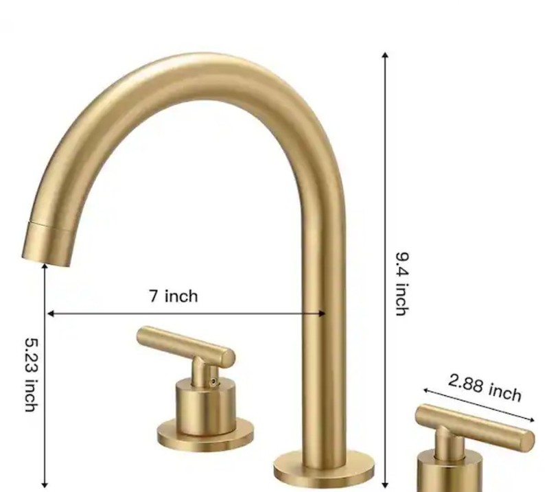 BWE Widespread Double Handle High-Arc Bathroom Faucet w/ Drain Kit Brushed Gold gallery