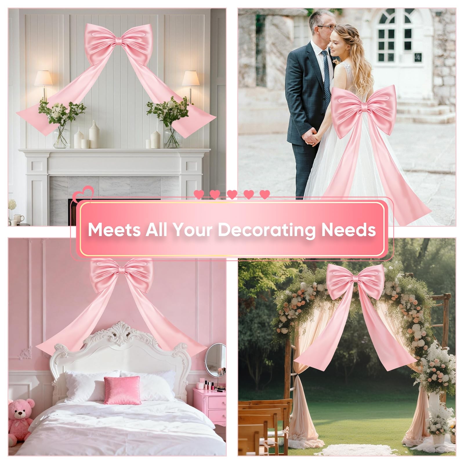 Large Pink Bow for Coquette Room Decor, 16 Pcs 3x13 in+1Pcs 47x24 in Big Sati... gallery