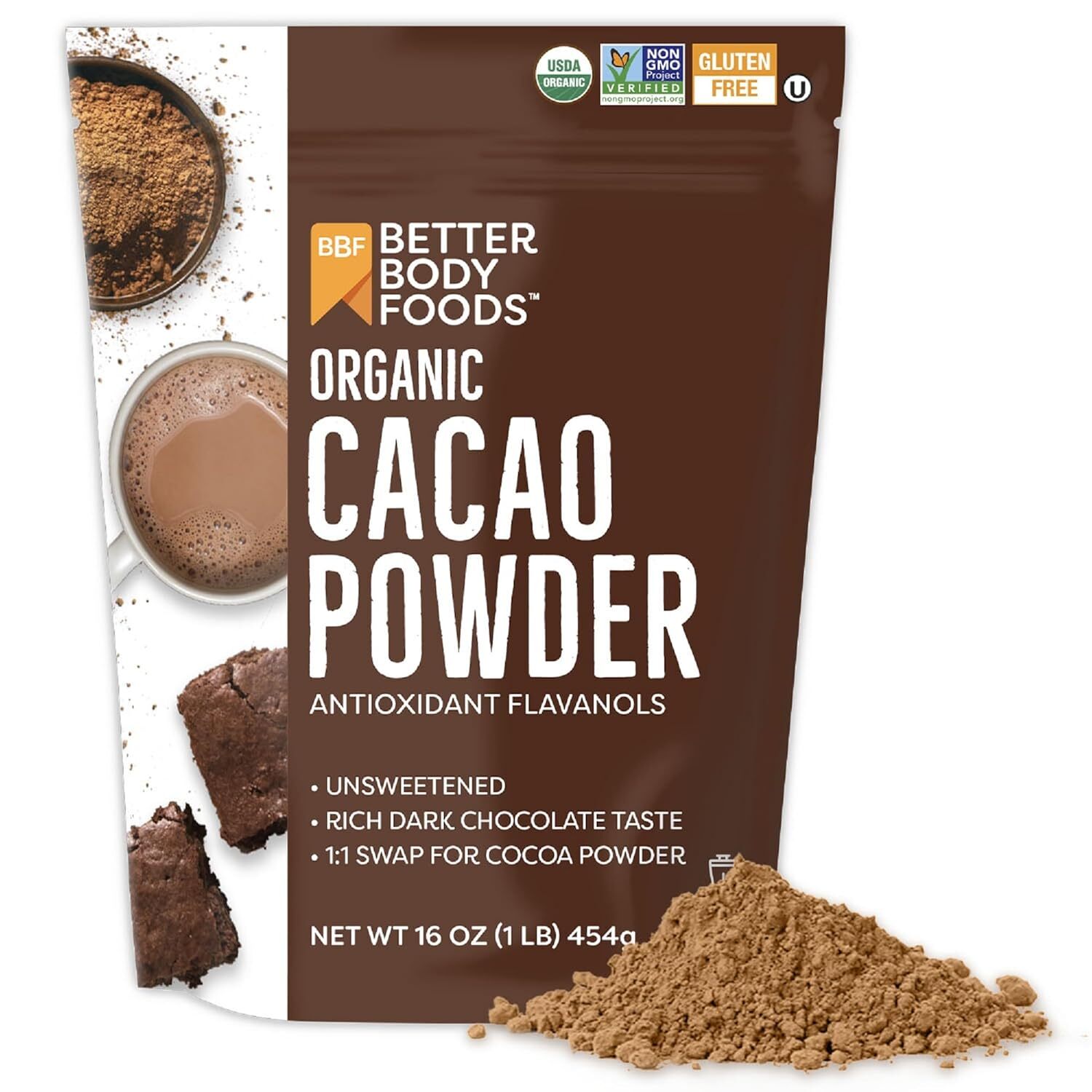 Organic Cacao Powder, Rich Chocolate Flavor, Non-GMO, Cocoa, 16 ounce, 1 lb bag gallery