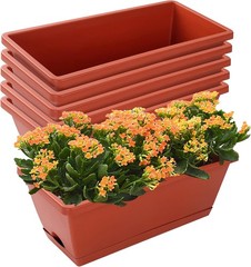 7 17in Box Planter Plastic Rectangular Flower Pots W Saucers Indoor Outdoor Red