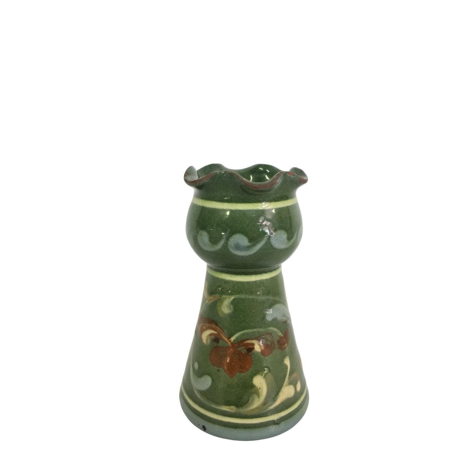 Small Antique Aller Vale Devon Green Pottery Vase Floral Ruffle 5 In gallery