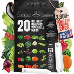 Vegetable Seed Variety Pack: 20 Heirloom Non-GMO Seeds with Plant Markers