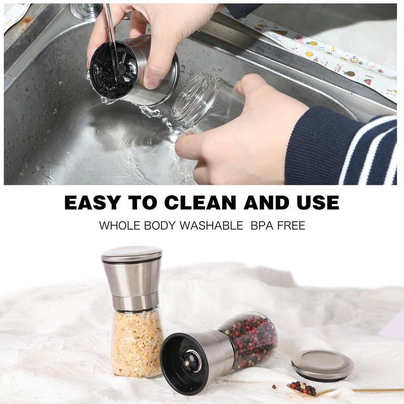 Salt and Pepper Grinder Set Refillable, Salt Pepper Grinder Shaker Stainless S gallery