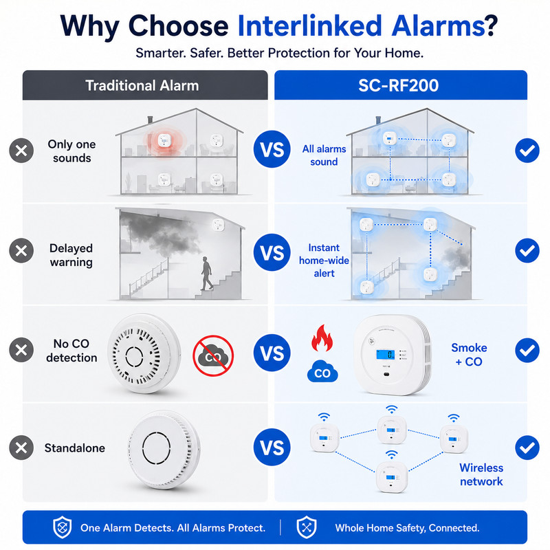 Wireless Interlinked Smoke & Carbon Monoxide Alarm 6 Pack LCD Display SC-RF200 gallery