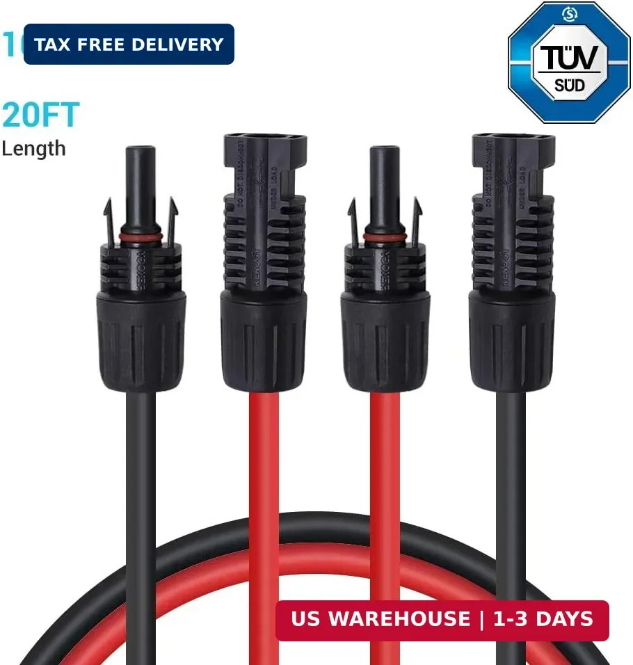 Renogy 20FT 10AWG Solar Panel Extension Cable with Male and Female Connectors, 2 gallery