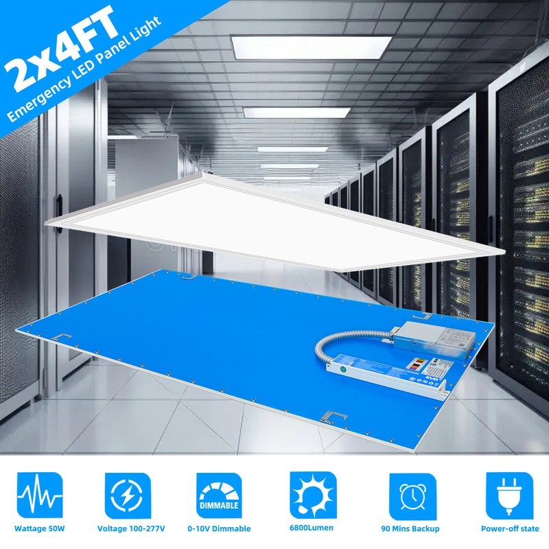 2-Pack 2x4 LED Flat Panel Light with Emergency Battery Backup, 50W 6800LM 5000K gallery