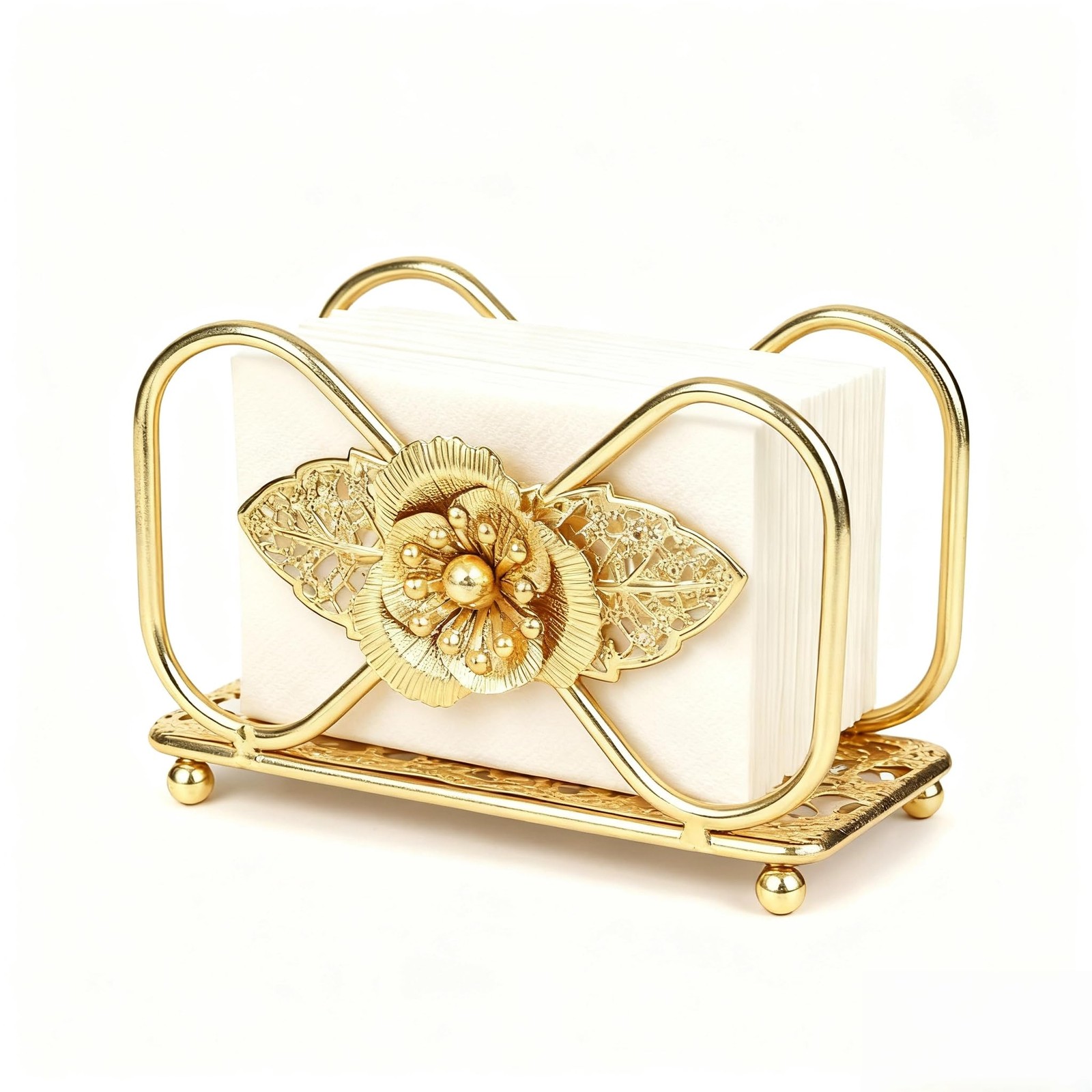 1 PC Gold Napkin Holder Table Decorative Exquisite Flower Pattern Paper Metal gallery