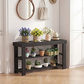 19" Bamboo Shoe Rack & Bench, 3-Tier 280 lb Capacity, Entryway Organizer, Black gallery