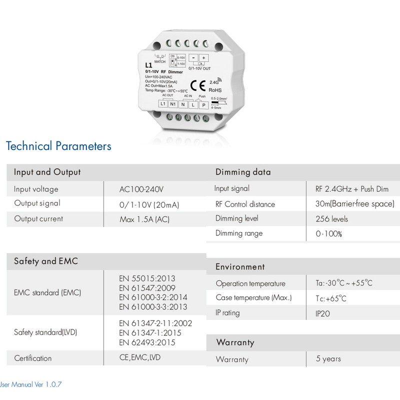0/1-10V RF LED Dimmer Switch + Wireless 4 zone Dimmable Remote Control f Lamp gallery