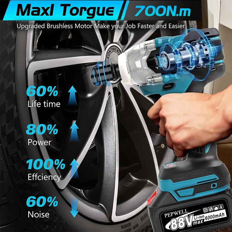 HIGH TORQUE 1/2" IMPACT WRENCH BRUSHLESS CORDLESS BATTERY IMPACT GUN KIT USA gallery