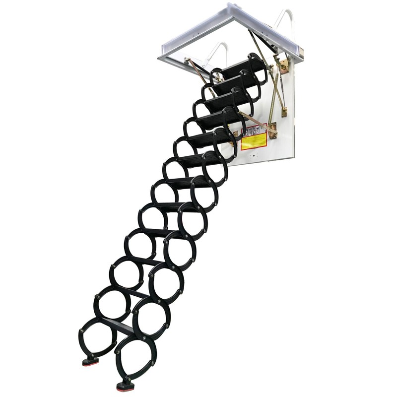 Attic Pull Down Ceiling Ladder Stairs Black Retractable Ladder Max Height 9.8ft gallery