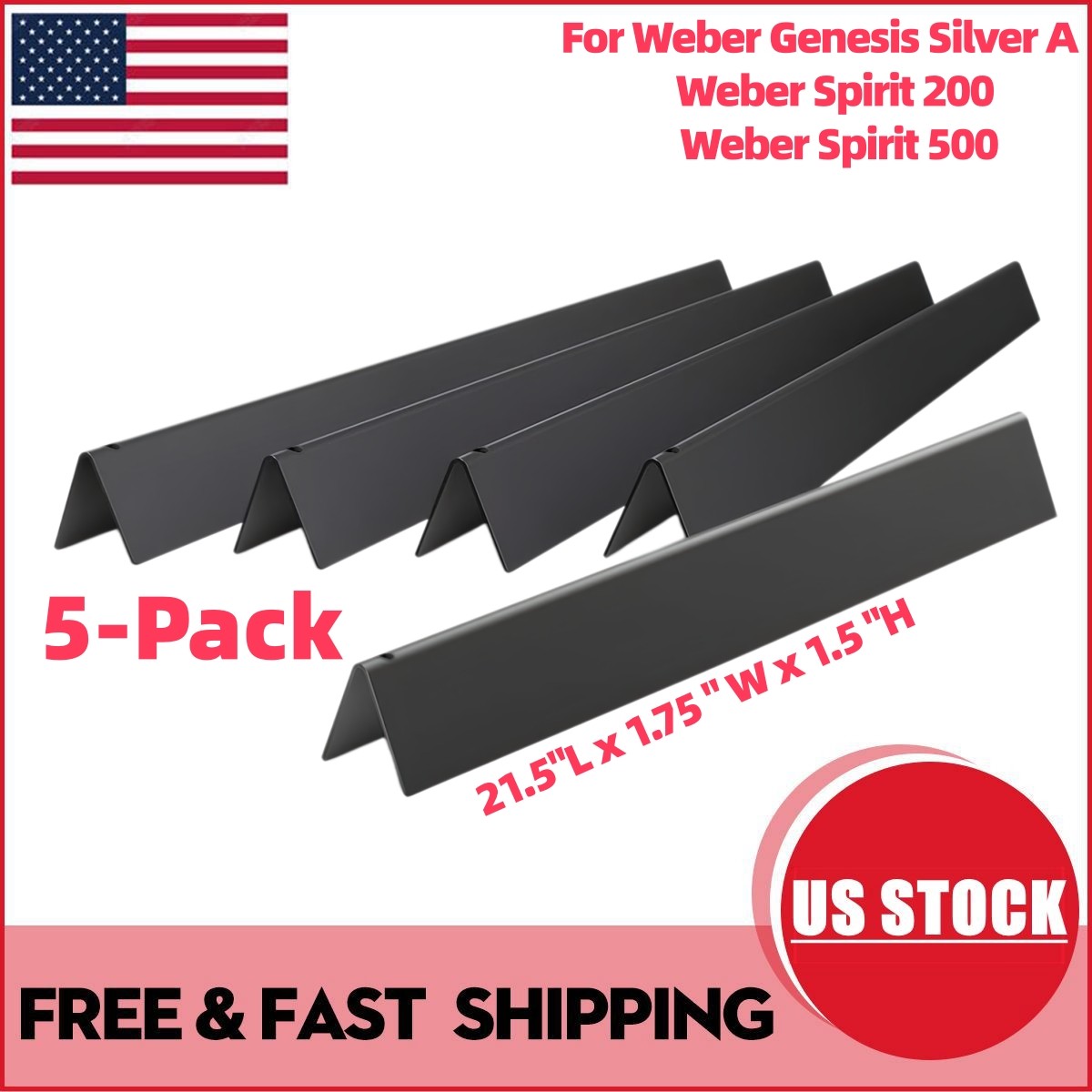 5-Pack 21.5" Flavorizer Bars Replacement for Weber Genesis Silver A、Spirit 200 gallery