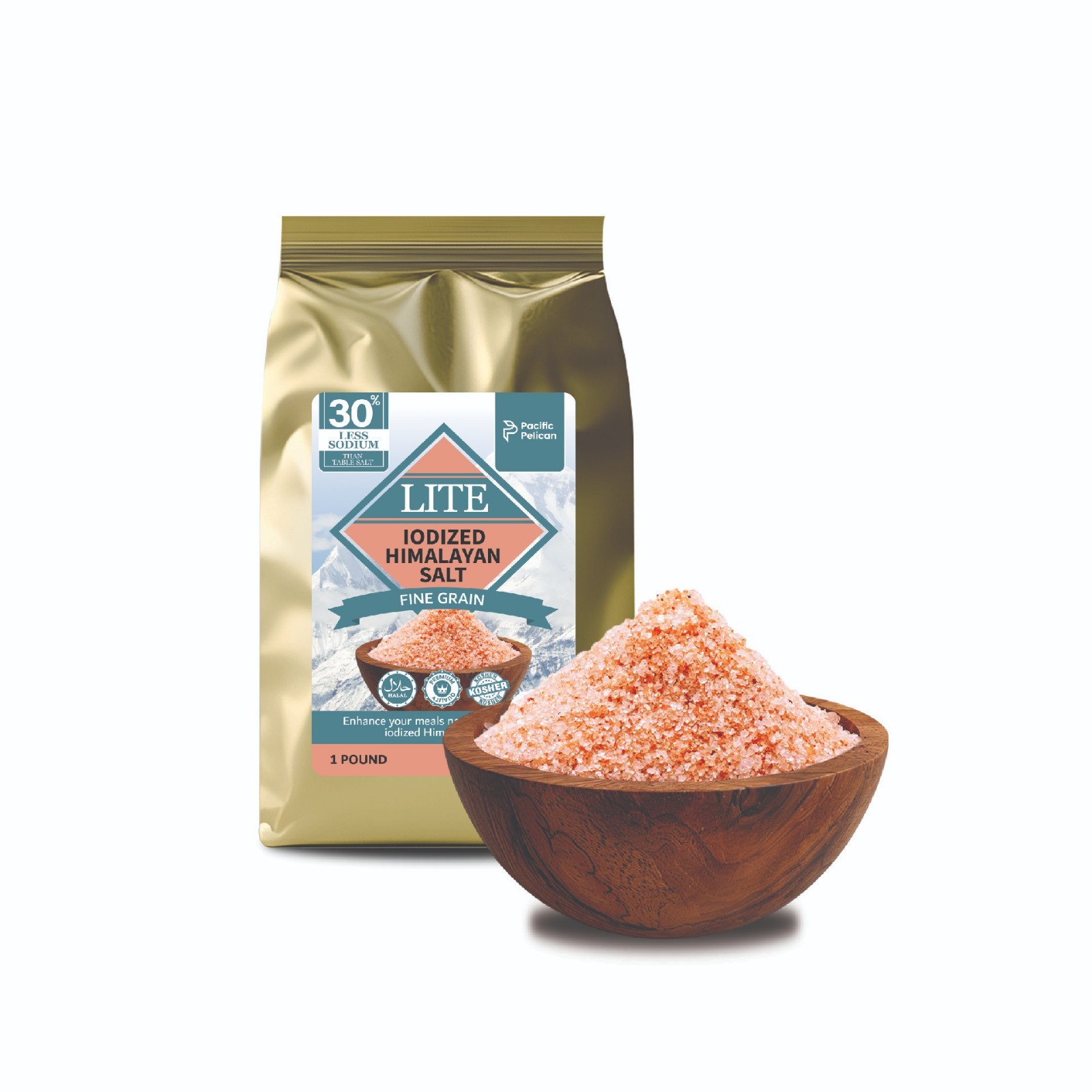 Pacific Pelican 30% Less Sodium Iodized Himalayan Pink Salt, Fine Grain, 1 LB gallery