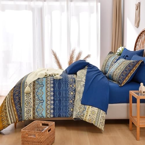 Boho Comforter Set 8 Pieces,Brown Blue Bohemian Comforter Queen Brown and Blue gallery