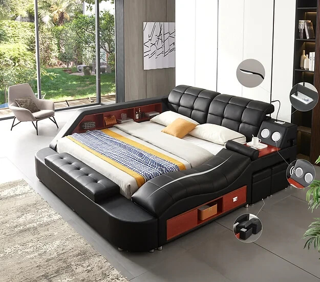 Multifunction Storage bed with bluetooth speaker, massage lounge Italian leather gallery