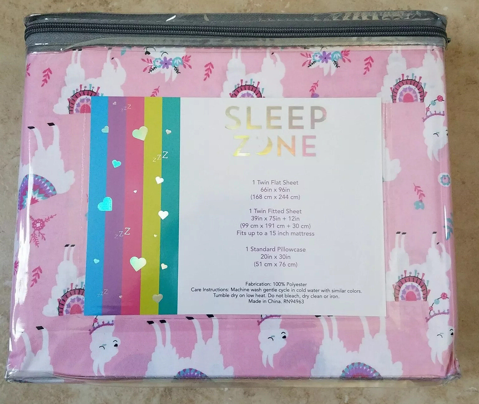 Sleep Zone TWIN Sheet Set Kids 3pc Girls Pink Llamas Floral NEW gallery