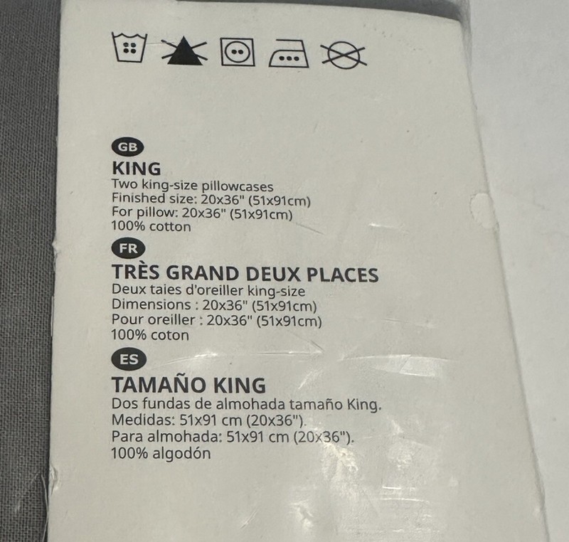 NEW IKEA DVALA Pillowcase, 2 Pack Gray King 100% cotton NEW 20 In X 36in gallery