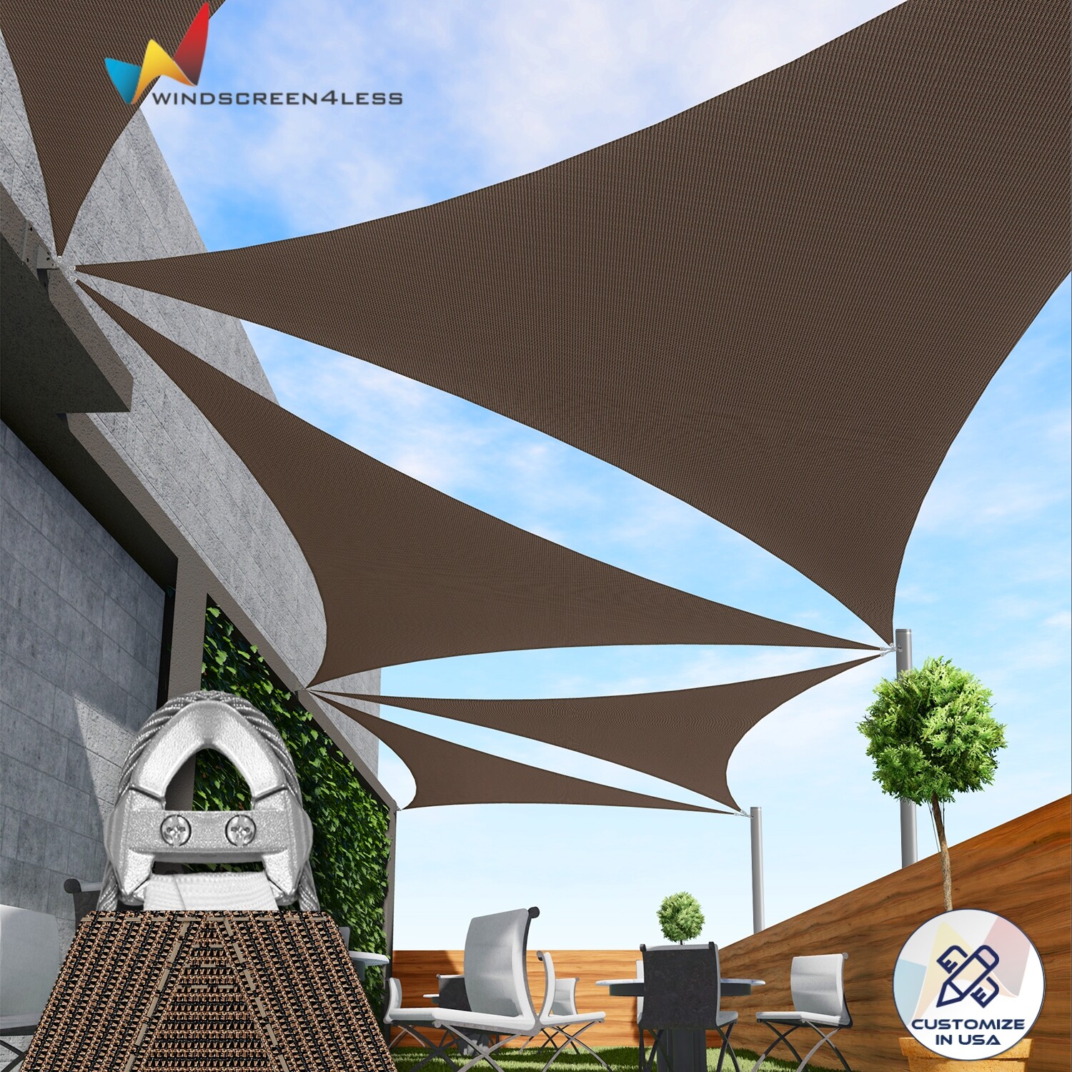 25/26/27ft Brown Equilateral Triangle Outdoor Steel Cable Sun Shade Sail 260GSM gallery