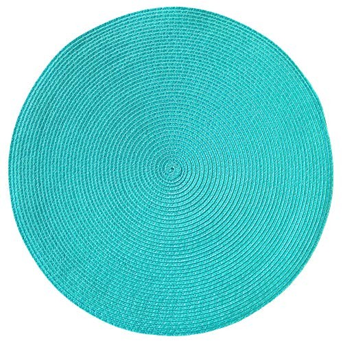 Round Braided Woven Polypropylene Plastic Placemats (Blue), Set of 4 Teal gallery