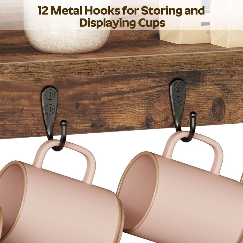 Coffee Mug Holder Stand, 3 Tier Mug Tree Rack, Hanging 12 Cups, with Top Shelf gallery