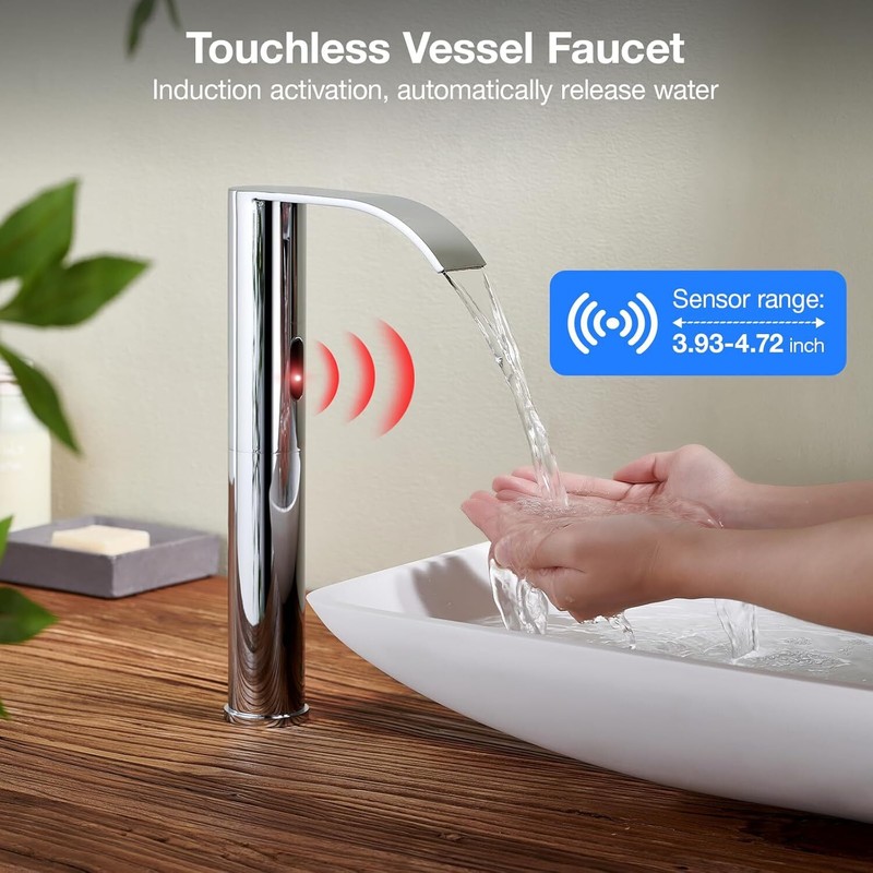 Touchless Bathroom Sink Faucet Automatic Sensor Waterfall Vessel Hands-Free Tall gallery