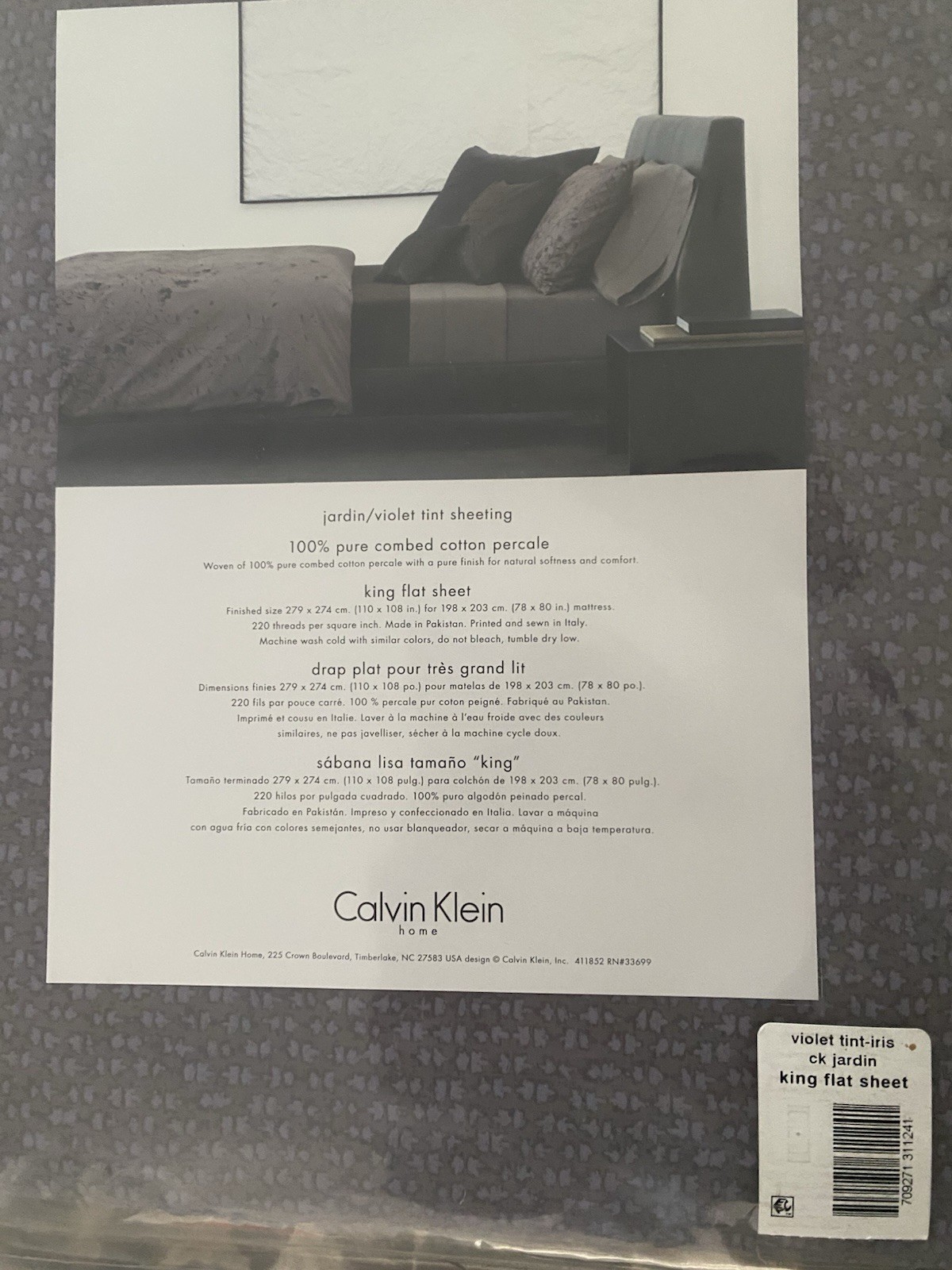 CALVIN KLEIN HOME NWT KING fitted & flat sheets 100% Cotton Percale Violet gallery