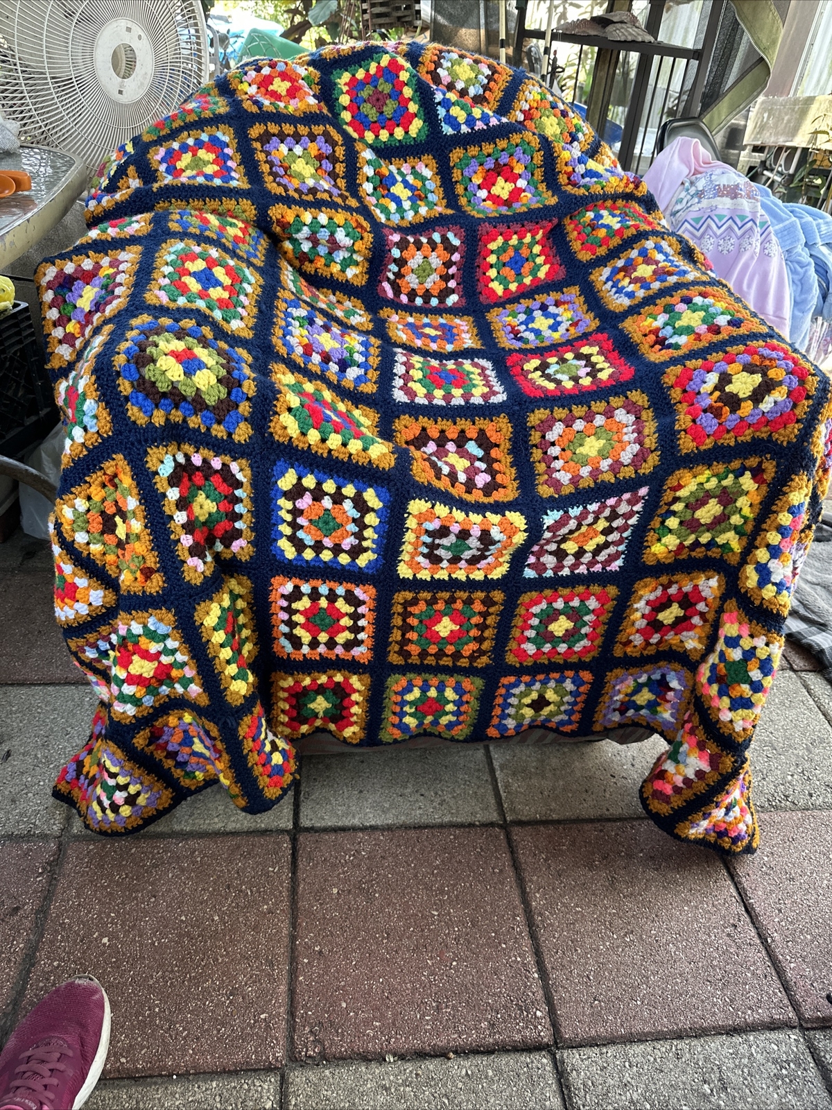 Crochet Granny Square Throw Handmade Multi Colored 76 in. x 76 in. King Throw gallery