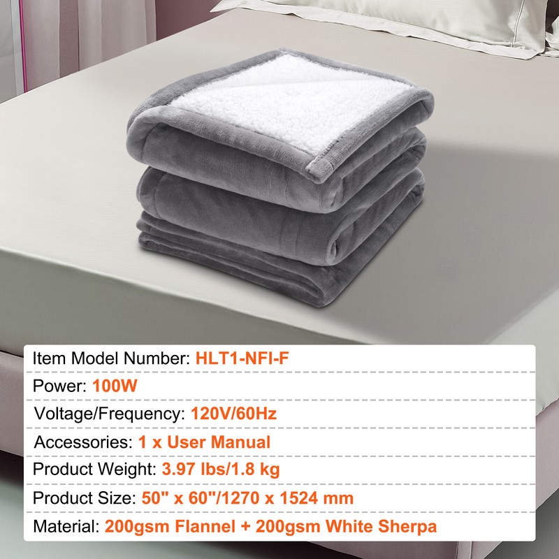VEVOR Electric Heated Throw Blanket Warming 50" x 60" with 3hrs Timer Auto-Off gallery