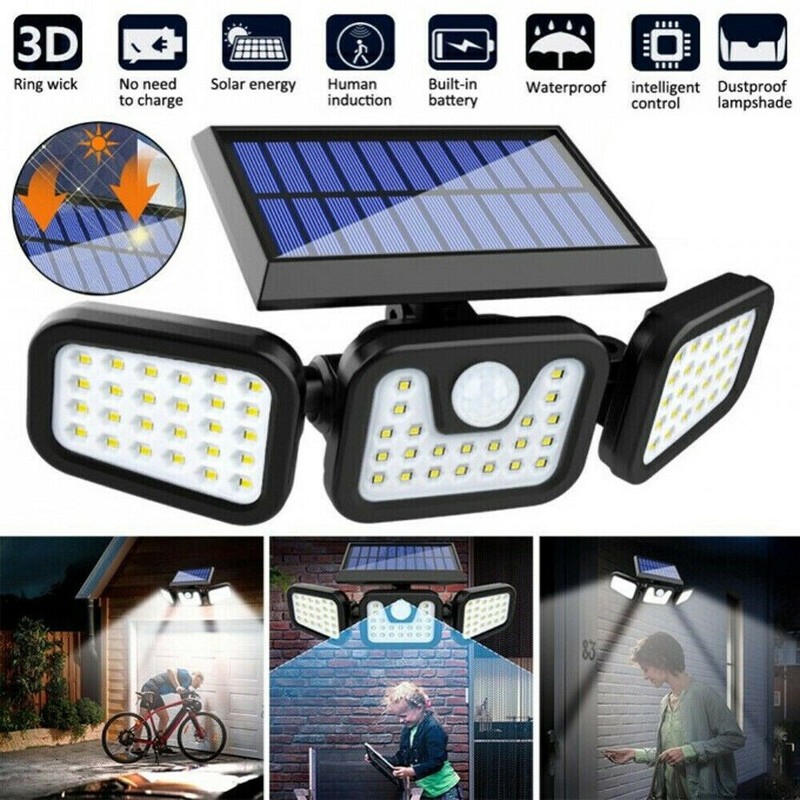 Solar Lamp Security Lights Motion Sensor 3 Head 6000LM Adjustable Flood Lights gallery