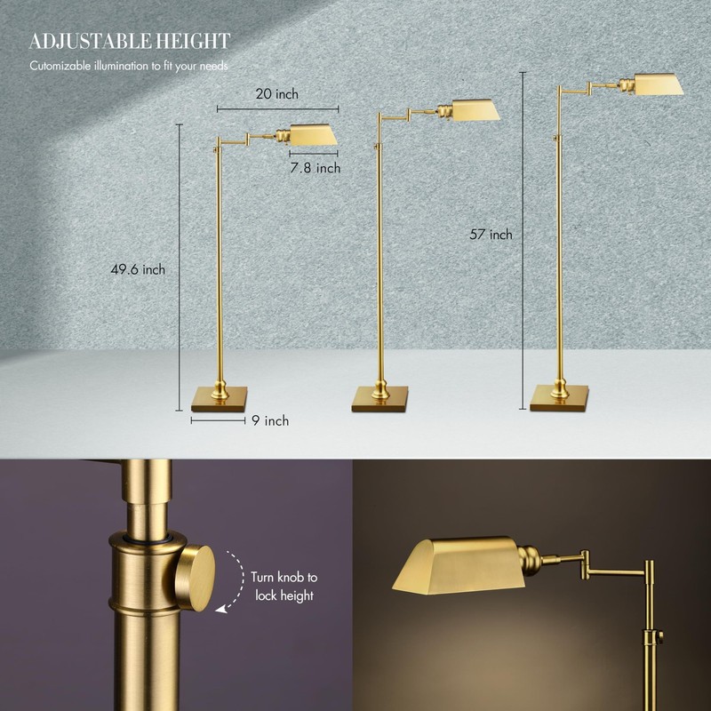 Floor Lamp Swing Arm Task 360 Rotatable Adjustable Height Antique Brass Bright gallery