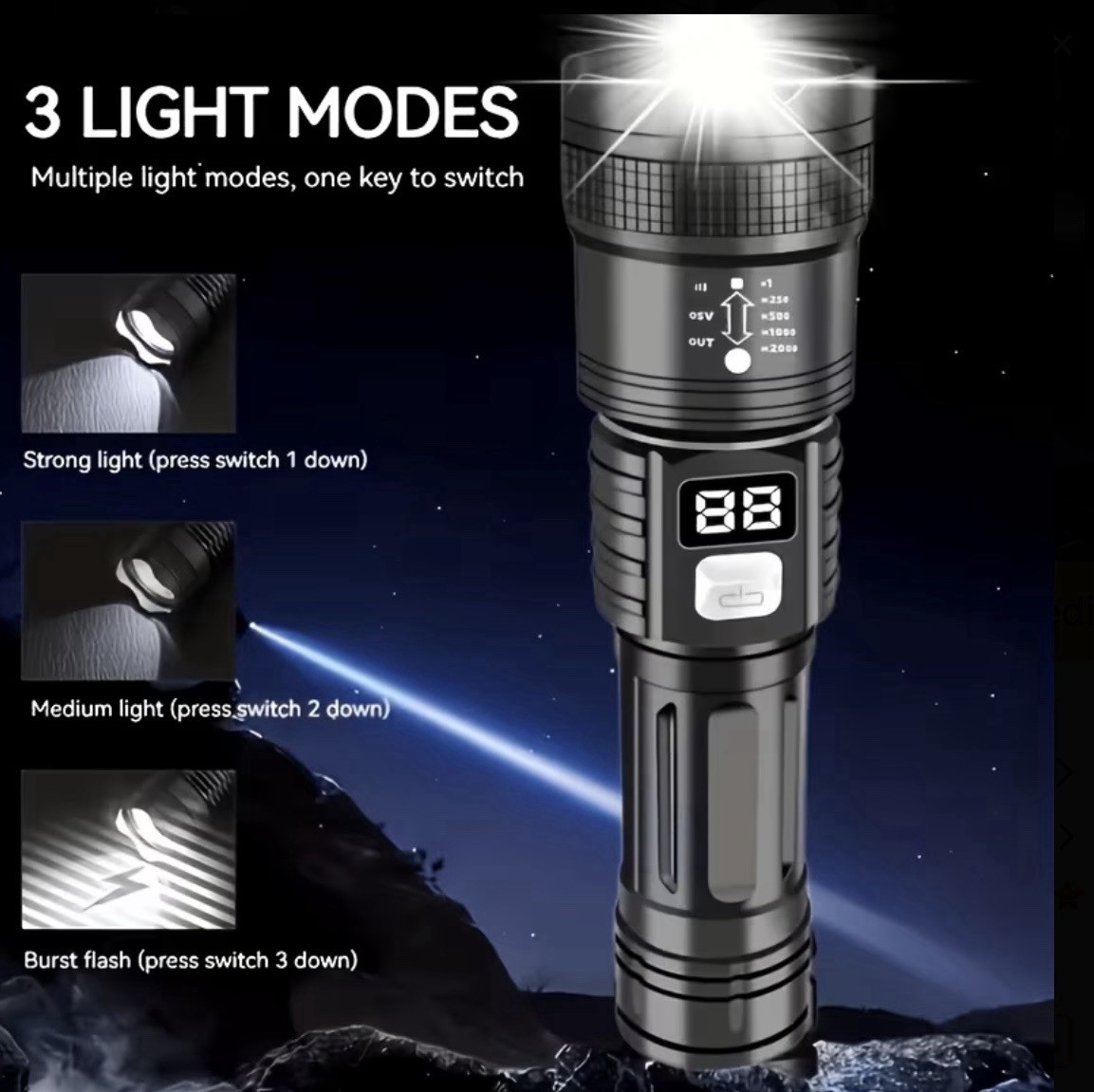 A76 LED Rechargeable Flashlight Black Metal Cordless 3.7V 1 Battery 5-10h gallery