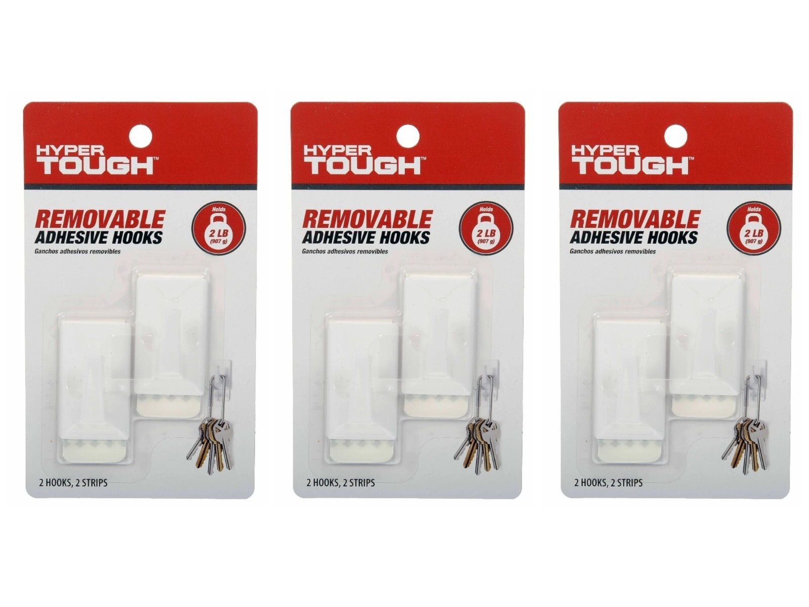 [2X] HyperTough Medium Removable Square Hooks 2-Pk W/Adhesive Strips 2 lb. [B53] gallery