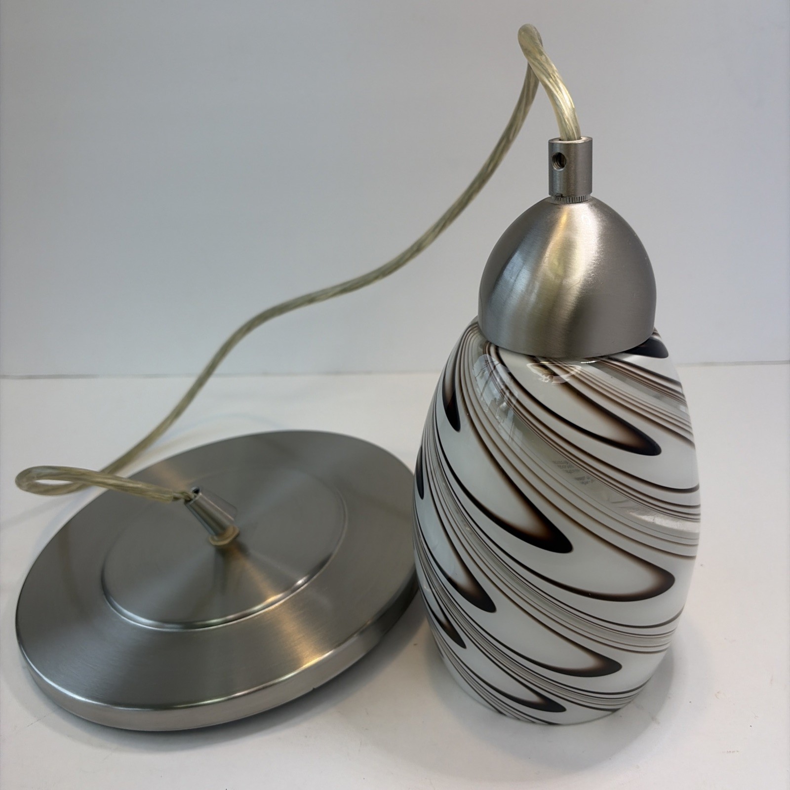 1 Litex Intertek Socket Hanging Pendant Glass Light Brown Tan Beige Swirl Color gallery